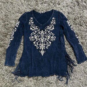 2000s Vintage Alt Fringe Long Sleeve Top Size S